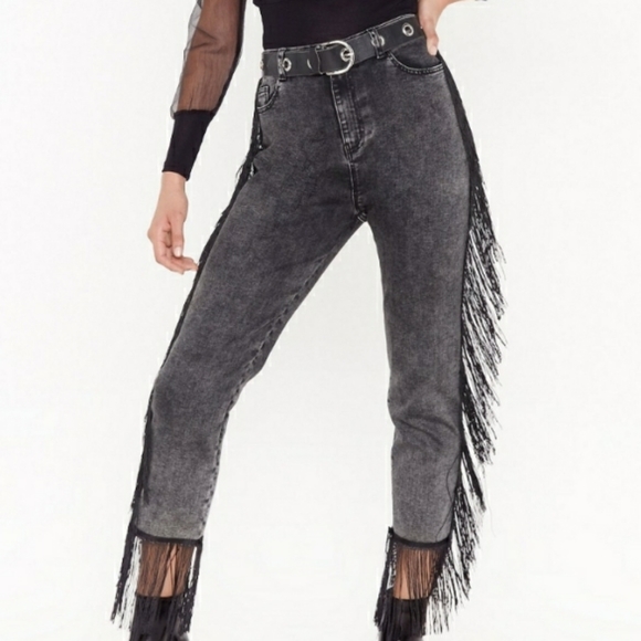 fringe high waisted jeans